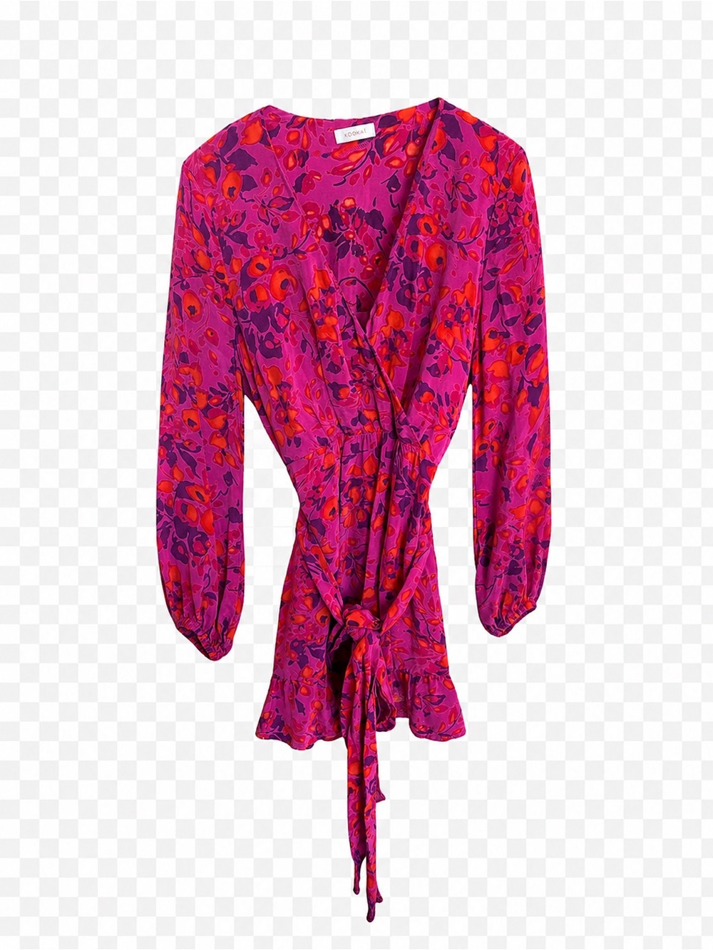 Kookaï French Pink & Orange Floral Long Sleeve Ruffle Mini Dress Size 42 US L